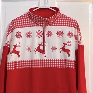 1/4 Zip NWOT Red & White Gingham Reindeer Pullover
